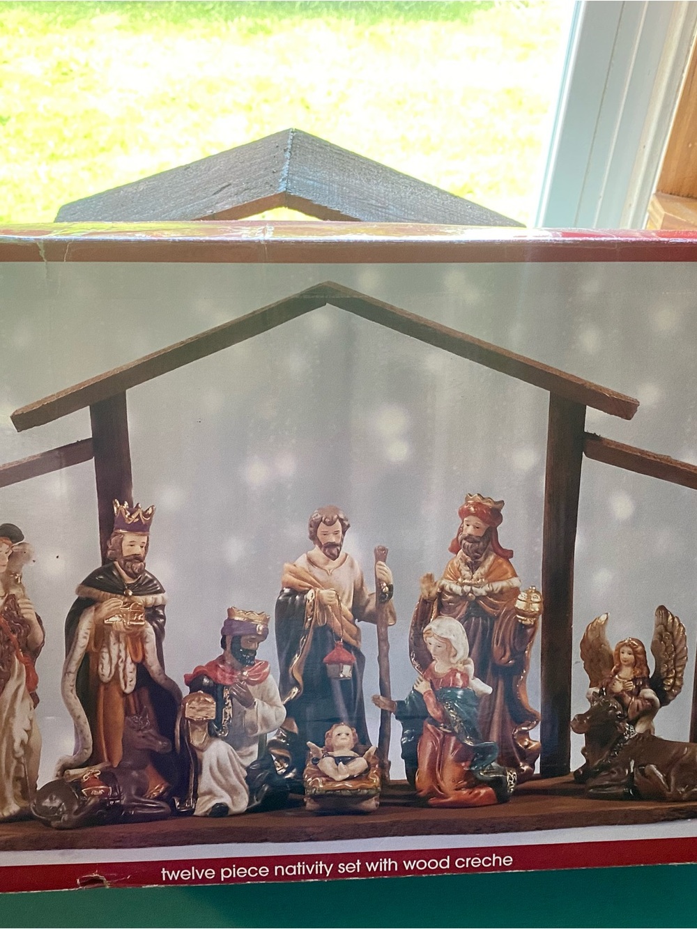 12 Piece Traditional Nativity Set with Wood Creche